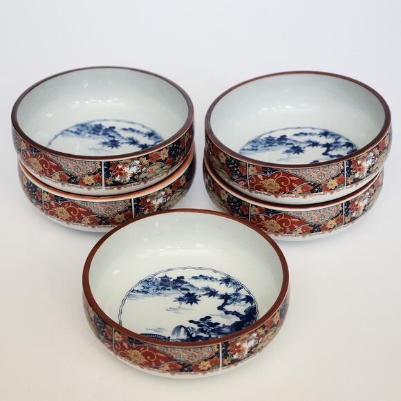 Vintage 1960s Japanese Imari Set of 5 Porcelain Soup / Rice Bowls – Gold Signed - Picture 4 of 10